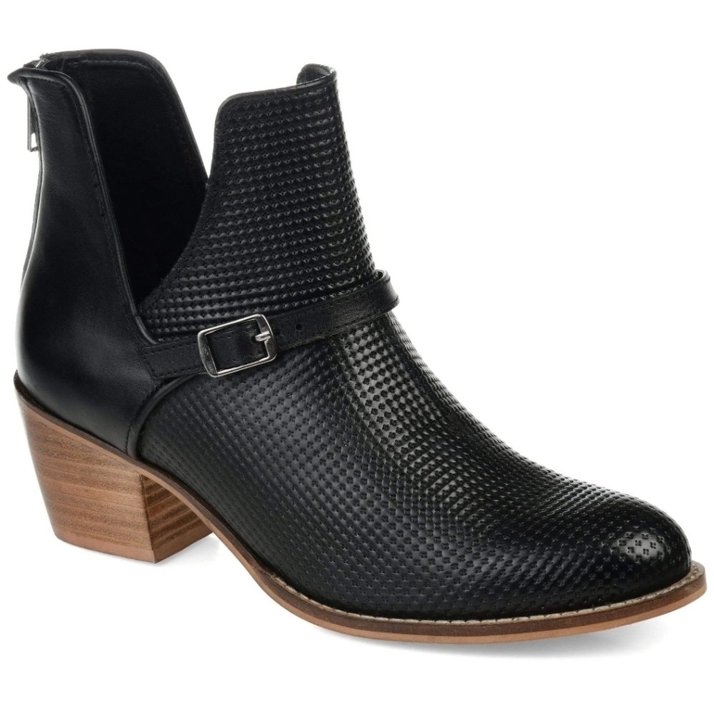 Journee Collection Black Deep V Cut Outs Shaw Almond Leather Booties